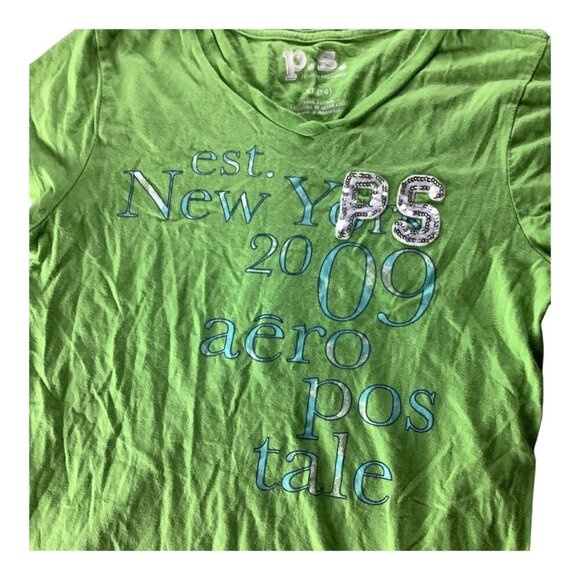 P.S From Aeropostale Girls Shirt Est New York 2009 Graphic Tee Size XL 14 Green - Picture 5 of 12